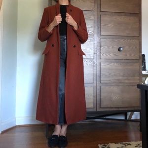 Mr Larkin burnt Sienna long wool coat. Size small.